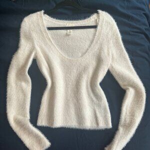 Fuzzy Cozy White Sweater, XS